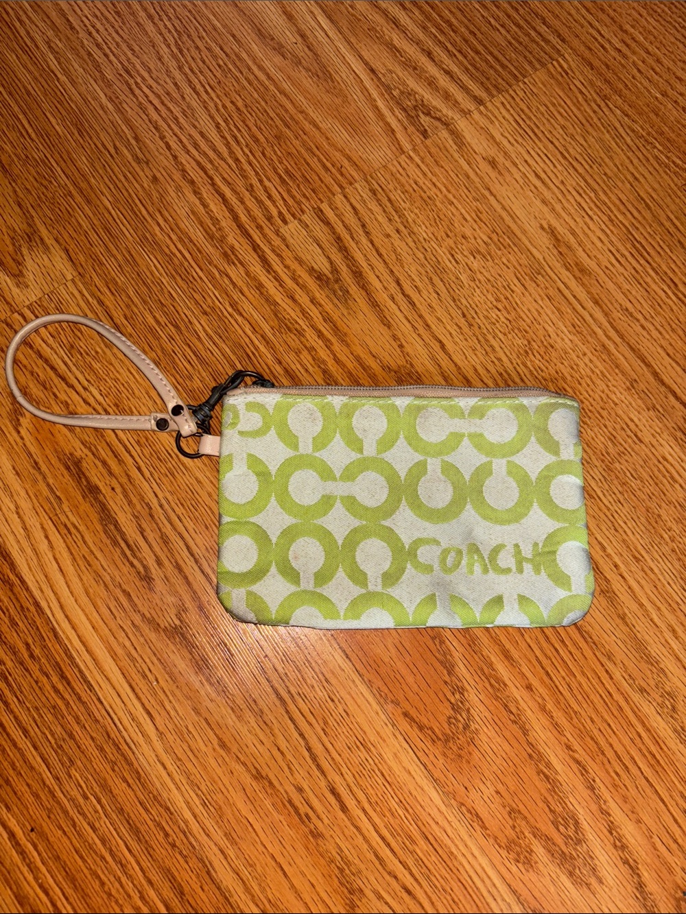 Coach Green and Cream Signature C Wristlet
